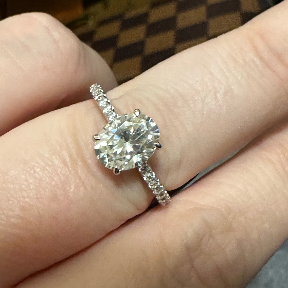 Oval Cut Moissanite Pave Sterling Silver Engagement Ring